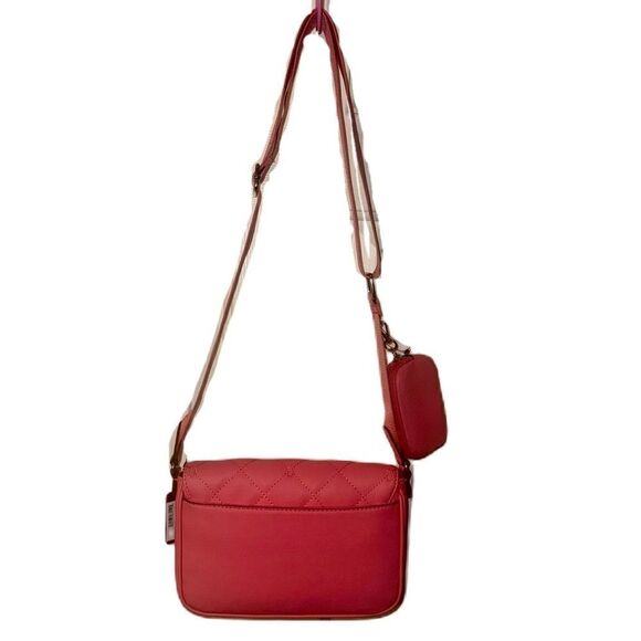 GUESS Colton Crossbody Pink Faux Leather Quilted Flap Shoulder Bag & Mini Pouch - Picture 8 of 16